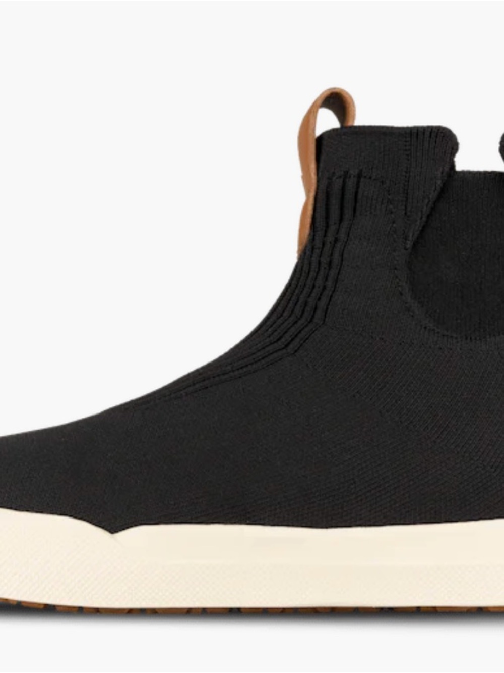 Vessi Black Knit Chelsea Sneaker Boot with Tan Pull Tab